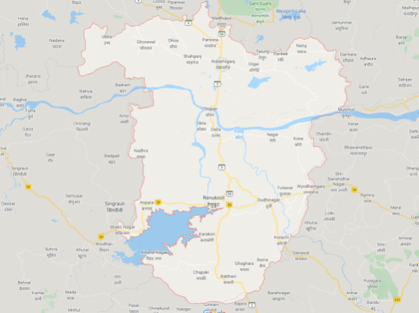 मानचित्र पर चिह्नित क्षेत्र सोनभद्र को दर्शाता है -